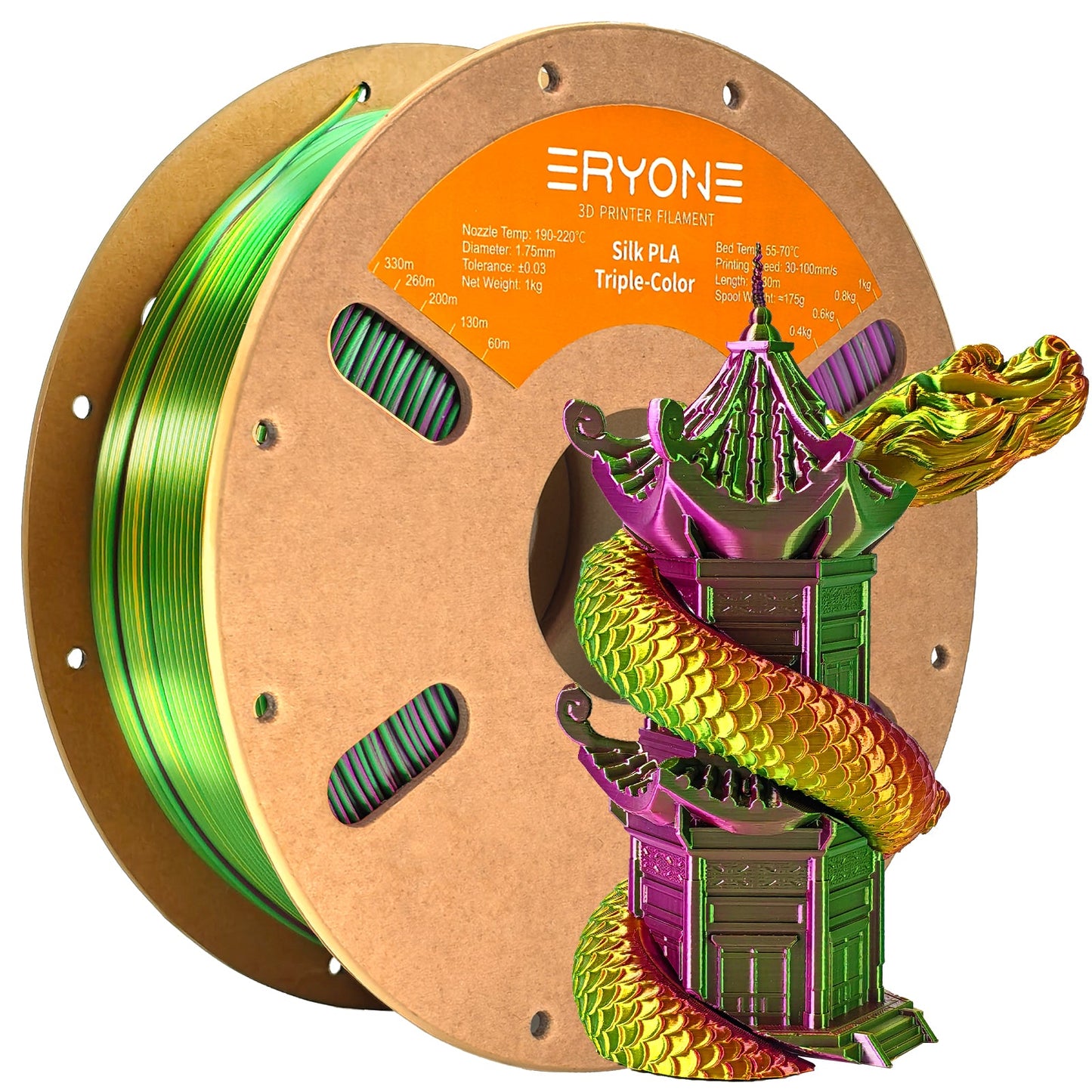 PLA Silk Triple-Color Filament - 1.75mm±0.03mm (1kg)