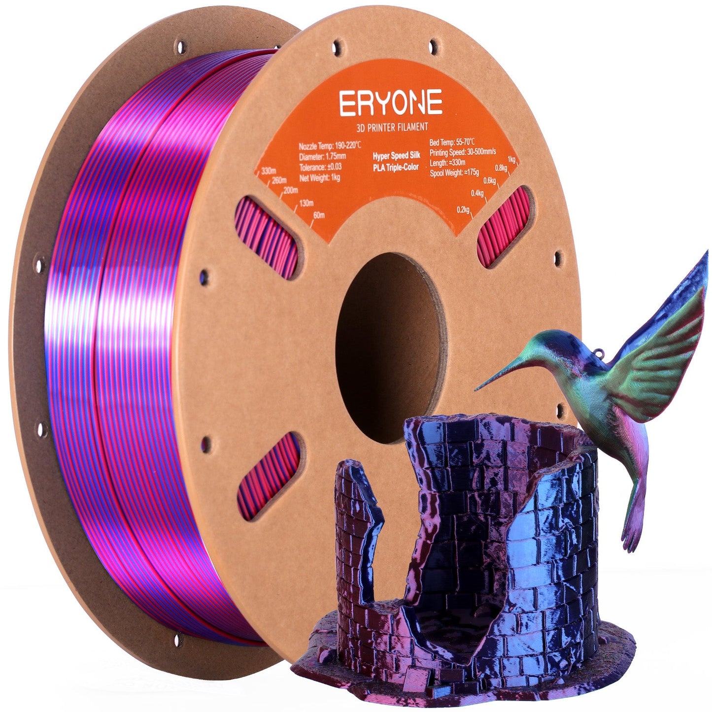 PLA Silk High-Speed Triple-Color Filament - 1.75mm±0.03mm (1kg)