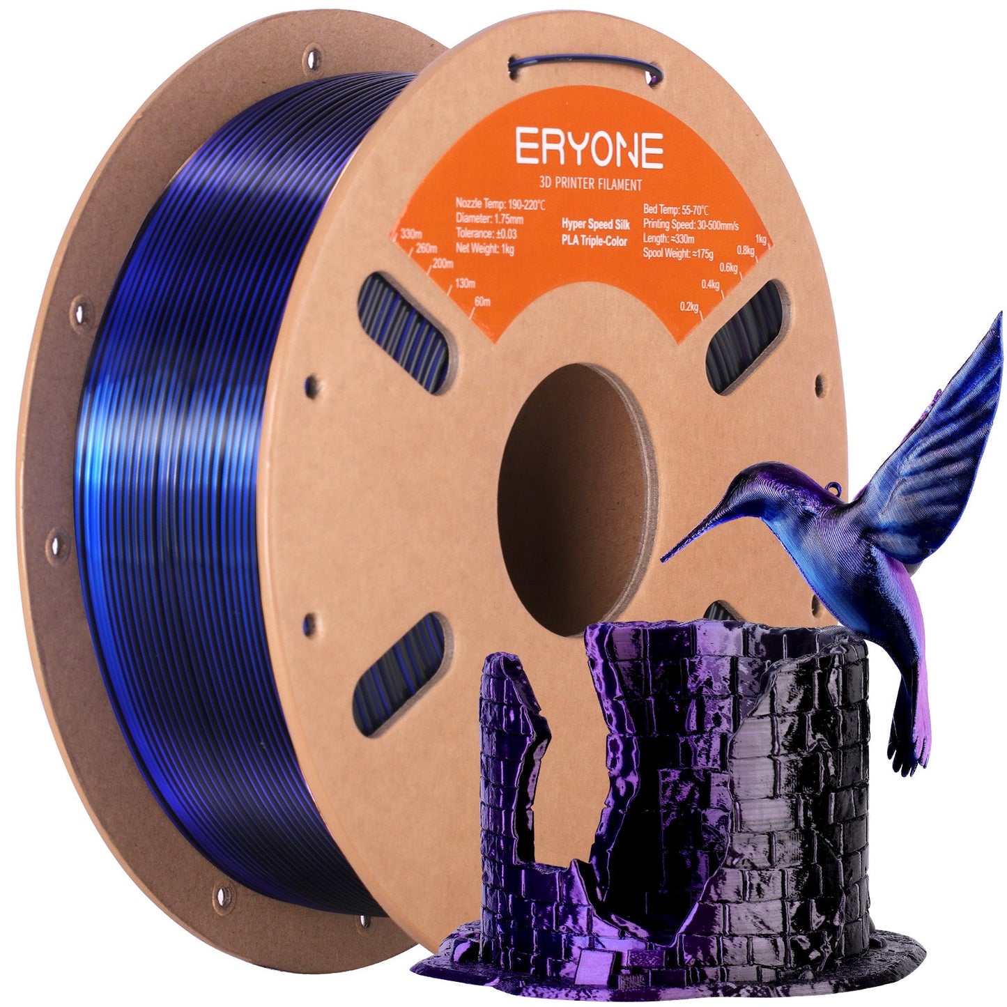 PLA Silk High-Speed Triple-Color Filament - 1.75mm±0.03mm (1kg)