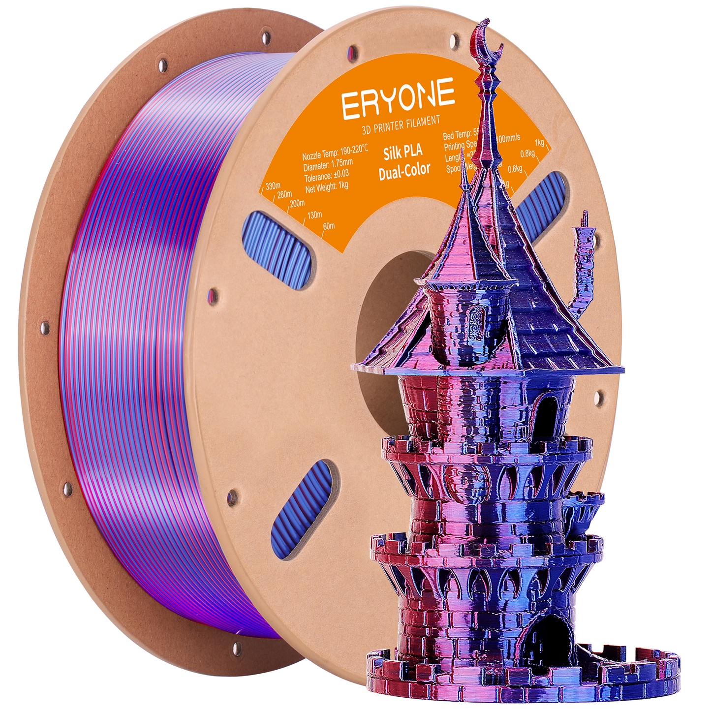 PLA Silk Dual-Color Filament - 1.75mm±0.03mm (1kg)