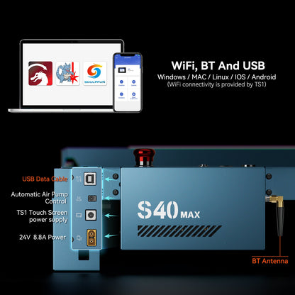Sculpfun S40 MAX 48W Laser Engraver Cutting Machine 830*800mm Engraving Area